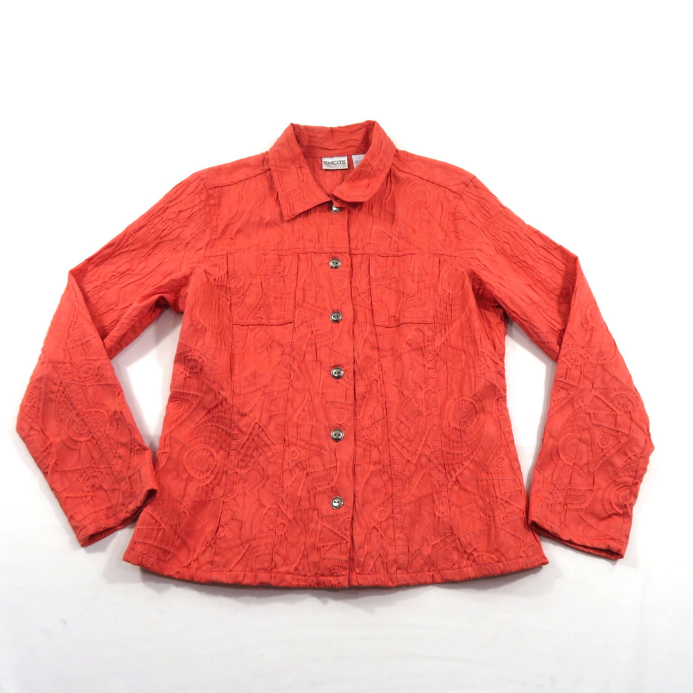 Chicos Lightweight Womens Jacket Pink Grapefruit Color Button Up Sz 1